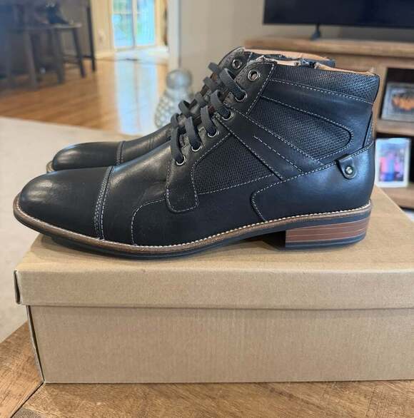 Steve Madden Jotting Men’s 10 Black Leather Cap Toe Chukka Boots NIB Zip Lace main image 7